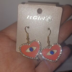 Heart Eye Earrings - Coral and Gold
